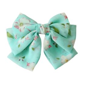 Aqua Blue Floral Bowknot Hair Barrettes Handmade Chiffon Hair Clip