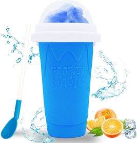 Summer Squeeze Homemade Juice Water Bottle Quick-Frozen Smoothie Sand Cup Pinch Fast Cooling Magic Ice Cream Slushy Maker (Color: Blue)